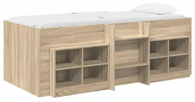 Zdjęcie produktu dla Rama łóżka w stylu loftowym vidaXL z szafką, 3 szt., płyta wiórowa imitująca dąb sonoma