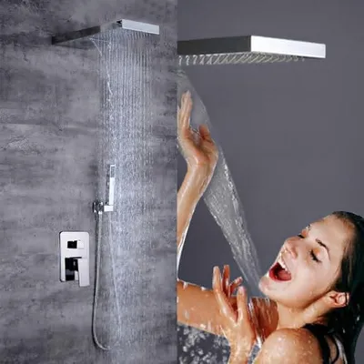 Obrázek produktu pro Sada sprchové baterie z nerezové oceli, dešťová sprcha, ruční sprcha, sprchový systém, sada sprch, podomítková sprcha, sprcha na stěnu, s ruční sprchou, dešťová sprcha, sprchová garnitura, sada sprch, armatury do koupelny