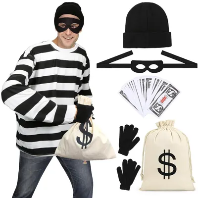 Immagine prodotto di Solidchoice - Costume da uomo, travestimento da ladro, ideale per carnevale e Halloween