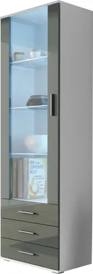 Produktbild von Standvitrine Vitrinenschrank SOHO SH1F weiß / grau hochglanz Glasvitrine mit 3 Schubladen 60 x192 x 41cm