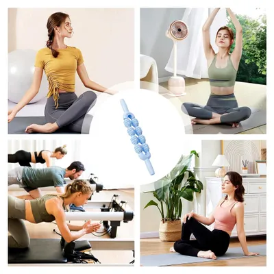 Produktbild von Muskelroller-Stick | Yoga-Massagestab für Beine | Tragbarer Doppelreihen-Massager für Oberschenkel, Waden, Arme, Rücken, Schienbein und Nacken