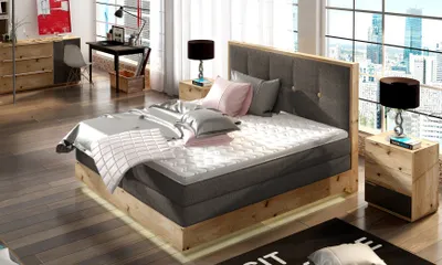 Produktbild von Schlafzimmer Bett Boxspringbett Mit Bettkasten, 7-Zonen Taschenfederkernmatratze, Premium Kaltschaum-Topper, Massives Eichenholzgestell, Hohe Liegefläche 62 cm | 180x200 cm | Dunkelgrau