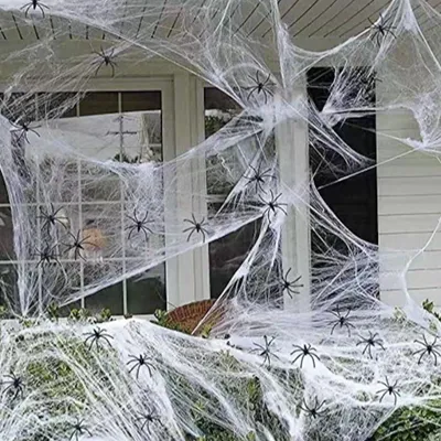 Immagine prodotto di Decorazione per Halloween a forma di ragnatela, con 40 ragni, peso 200 g, ideale per feste di Halloween e per decorare il giardino