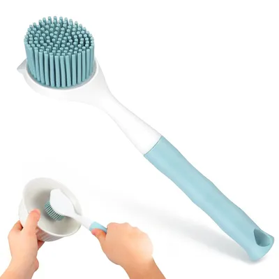 Spülbürste mit langem Griff – Silikon – Blau – 28 cm