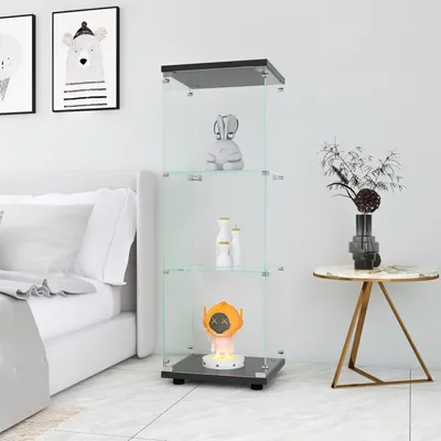 Produktbild von Fortuna Lai Vitrine Glas, 2 Etagen mit Tür und Schloss,5 mm gehärtetes Glas, bodenstehendes Bücherregal für Schlafzimmer, Wohnzimmer,125.2x42.4x36.3cm