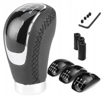 Image de Pommeau de levier de vitesses universel pour voiture – 5/6 vitesses – cuir noir/chrome – adaptateurs M8, M10, M12