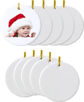 Produktbild von Sublimation leeres Keramikverzierung weißes Porzellan rundes Ornament mit Lanyard für DIY Craft Christmas Tree Home Decor