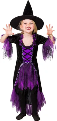 Produktbild von Hexenkleid schwarz-lila mit Hut, Groesse:116/128