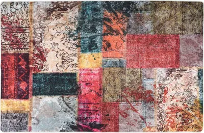 Produktbild von The Living Store Teppich Waschbar Patchwork 80x150 cm Mehrfarbig Rutschfest