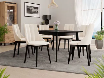 Obrázok produktu pre Rozkladací jedálenský stôl so 6 stoličkami NOWEN 2 - čierny / béžový