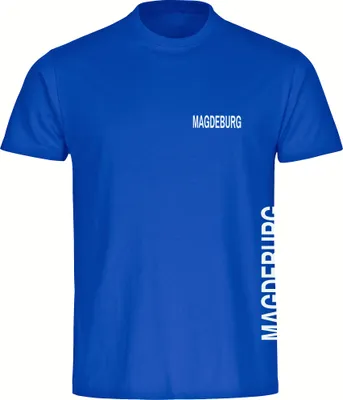 Produktbild von multifanshop Kinder T-Shirt - Magdeburg - Brust & Seite, blau, Größe 128