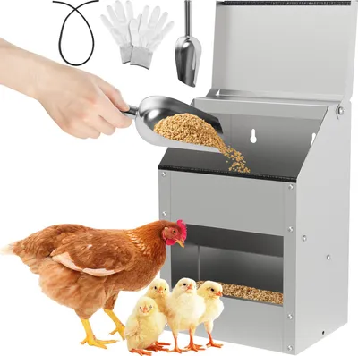 Produktbild von Bettizia Futterautomat Hühner 5 KG mit Handschuhen & Löffel Feeder für Geflügel Hängend Hühner Automatischer