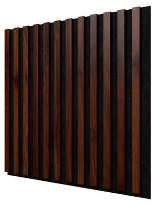 Produktbild von STEGU ACOUSTIC PROline Akustikpaneele Holz 60x60,5 cm Haselnuss/Schwarz Wandpaneele Lamellenwand Filz