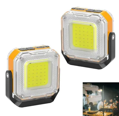 Produktbild von 2 Mini Arbeitsleuchten – Beidseitig, Tragbar 1200 lm, 8 Lichtmodi, Mit 1/4"-Stativhalterung, 360° drehbarer Ständer