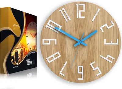 Produktbild von ModernClock, Wanduhr, Wohnzimmer, 33cm, große Wanduhr aus Eiche,