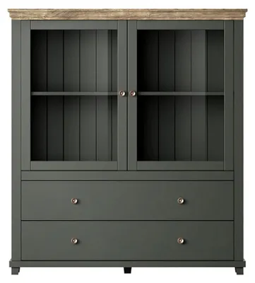Produktbild von Highboard Elda Vitrinenschrank 126x42x138cm grün / Eiche Lefkas 2-türig