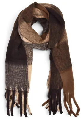 Produktbild von styleBREAKER Damen Webschal mit Karomuster | Kuscheliger Winterschal mit langen Fransen | Weiches Schultertuch 50 x 190 cm | Oversize Stola warm & pflegeleicht