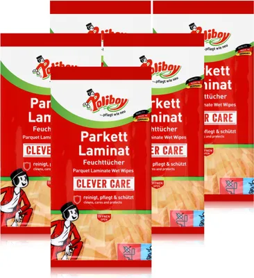 Produktbild von Poliboy Parkett Laminat Feuchttücher 15 Tücher - Reinigt & schützt (5er Pack)
