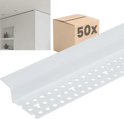 Produktbild von PROTEKTOR 50x Schattenfugenprofil 305cm, weiß – Abschlussprofil 37824 mit 12mm Schattenfuge für Gipskarton im Trockenbau aus Hart-PVC