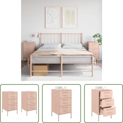 Produktbild von The Living Store Nachttische 2 Stk. Rosa 36x39x68 cm Kaltgewalzter Stahl