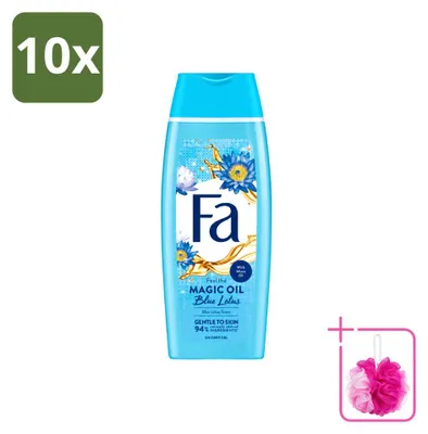 Immagine prodotto di 10 flaconi di gel doccia "Fa Magische Olie" alla "Blauer Lotus" (Loto Blu), 250 ml ciascuno, confezione risparmio