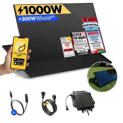 Produktbild von Balkonkraftwerk 1000W Solaranlage mit Garten Halterung Steckerfertig Komplettset Photovoltaik Anlage 800W, Kabellänge: 10m, Solakon - onBasic