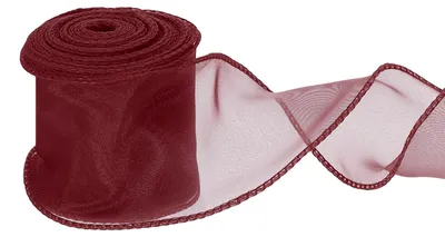 Bedrahtes Organza-Lint, 6 cm x 9 m, Weinrot