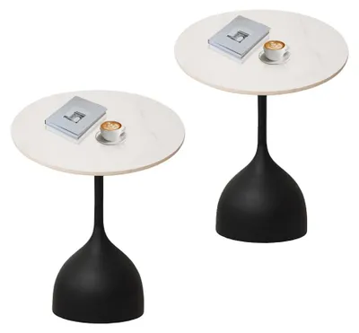 Beistelltisch Marmor & Metall, rund, 45x45x60,5 cm, Schwarz