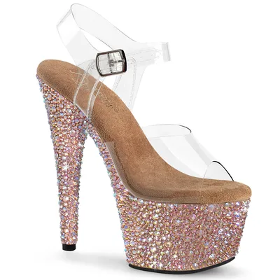 Produktbild von BEJEWELED-708MS Damen Sandale von Pleaser, Transparent Roségold , EU 42, US 12