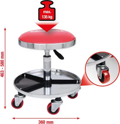 Immagine prodotto di KS-Tools Sgabello da officina mobile e regolabile in altezza, caricabile fino a 135 kg, 500.8004