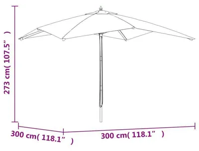 Obrázek produktu pro Slunečník s dřevěnou tyčí – béžová barva – rozměry 300x300x273 cm – ochrana proti UV záření a vodoodpudivá úprava
