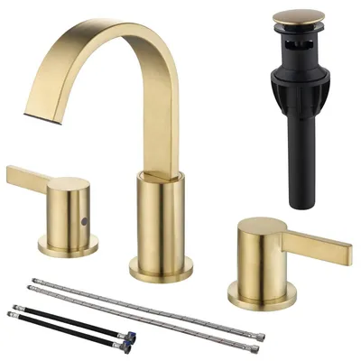 Zdjęcie produktu dla Bateria umywalkowa, 3 otwory, wykończenie szczotkowane złoto, wysokość 212 mm