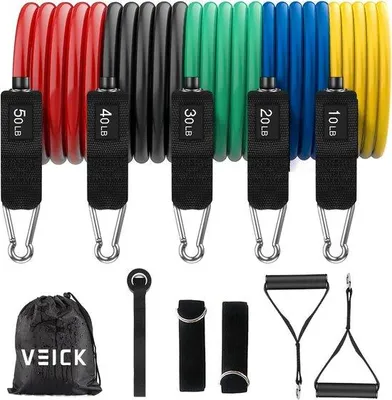 Obrázok produktu pre Sada posilňovacích pásov s 5 vreckami na zips, gumové posilňovacie pásy, pásy na cvičenie s vlastnou váhou, cvičenia pilates a fyzioterapia