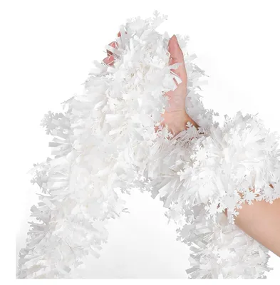 Produktbild von Lametta Girlande Schneeflocken 5 x 2m Weiß Metallisch für Weihnachtsdeko