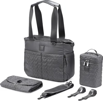 Produktbild von Brisby Florence Strapazierfähige Wickeltasche – Schultertasche – Wickeltasche – inkl. Kühltasche, Wickelunterlage und Kinderwagenhaken – Nylon – Grau