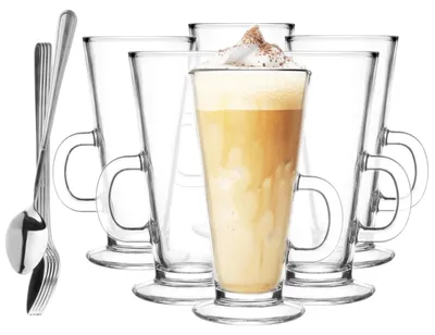 Kaffeeglas-Set 6 x 250 ml mit Löffel, spülmaschinengeeignet