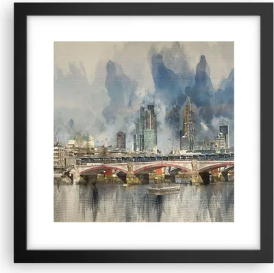 Produktbild von Gerahmtes Poster - Schwarzer Rahmen - London Aquarell Panorama - 30x30 cm - Wand Bild - Wanddeko - Wandbilder - Kunstposter - Wandposter - Bilderrahmen - Bilder - Kunstdruck - P2BAC30x30-4594