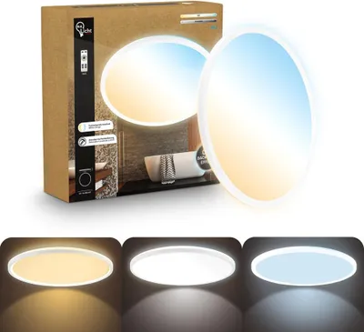 Produktbild von B.K.Licht LED Panel Fernbedienung Ø42cm Rund 22W 3000lm 2700K-6500K Warmweiß bis Tageslichtweiß Dimmbar Weiß - Deckenlampe Badezimmer Küche Wohnzimmer