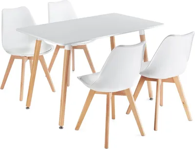 Produktbild von Essgruppe SHANNON/ABBY mit Tisch und 4 Stühlen, Weiß - Esstisch klein mit 4 Stühlen Set, Esszimmermöbel im Skandi Stil, ideal für kompakte Essbereiche und Küchen