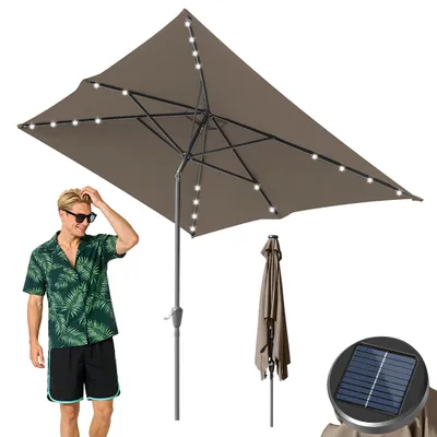 Produktbild von Izrielar 200x300m Sonnenschirm UV50+ Sonnenschutz Gartenschirm Strandschirm LED Solar, knickbar, Schirmtuch mit PA-Beschichtung, Taupe