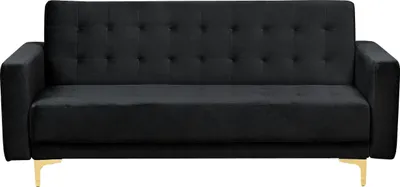 Produktbild von BELIANI 3-Sitzer Sofa Schwarz Samtstoff mit Schlaffunktion Goldenen Beinen Modern Glamourös Schlafsofa Wohnzimmer Ausstattung Möbel Sitzmöbel