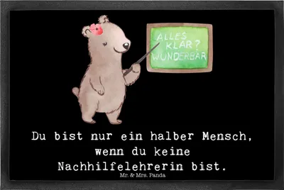 Produktbild von Mr. & Mrs. Panda fußmatte Nachhilfelehrerin Herz 40 x 60 cm - Schwarz - Geschenk, Schmutzmatte, Witzig, Spruch, Bodenvorleger, Nachhilfeunterricht, Fußabtreter, Lustig