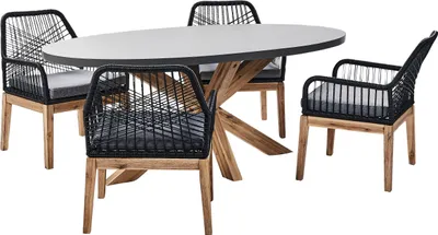 Obrázok produktu pre BELIANI Záhradná jedálenská sada sivý betónový stôl svetlé akáciové drevo 190 x 100 cm 4 stoličky industriálny štýl záhradný nábytok