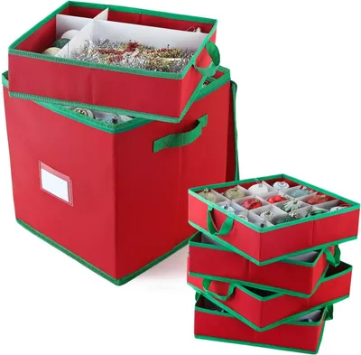 Produktbild von Aufbewahrungsbox für Weihnachtskugeln mit Verstellbaren Trennwänden, 600D Oxford Aufbewahrungsbehälter mit Würfeldeckel