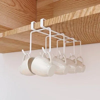 Produktbild von Famanu Halter 8 Haken unter dem Schrank - weißer Organizer für Tassen und Küchenutensilien