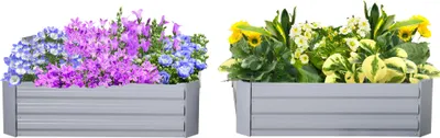Produktbild von Grauer Pflanzkasten 2er-Set mit Stahlrahmen & offenem Boden (2x100x100x30cm) - Blumenkasten für Balkon & Garten