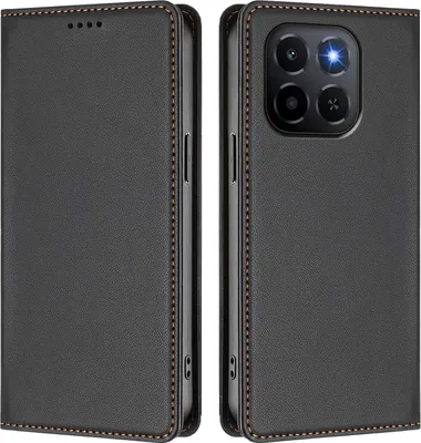 Image de Etui en cuir pour Honor X6C/Honor X5b/X5b Plus, étui magnétique en cuirPolyuréthaneavec support Noir