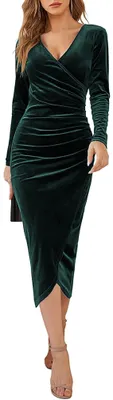 Produktbild von Solidchoice – Damen Cocktailkleid aus Samt mit V-Ausschnitt in Grün