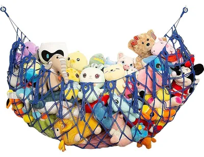 Image de Hamac en macramé pour animaux en peluche, idéal pour la décoration murale, exposition de jouets en peluche, coloris bleu