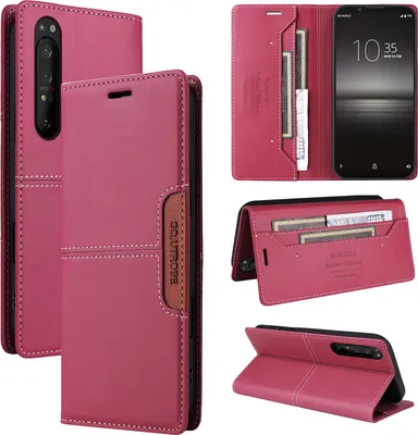 Produktbild von Handyhülle für Sony Xperia 1 II Hülle, Leder Flip Wallet Kartenfach Stand Schutzhülle Rot